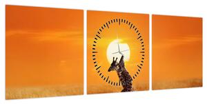 Obraz - Żyrafy w Parku Narodowym Serengeti (z zegarem) (90x30 cm)