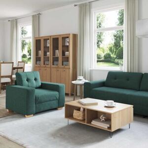 Sofa 3 szt. ciemna zieleÅ tkanina lniana