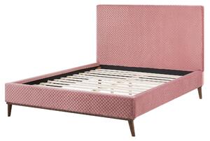 Nowoczesne łóżko podwójne tapicerowane welurowe 140 x 200 cm różowe Bayonne Beliani