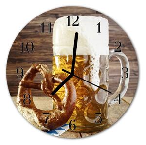 Zegar szklany okrągły Precel piwo