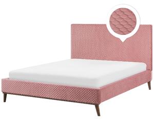 Nowoczesne łóżko podwójne tapicerowane welurowe 180 x 200 cm różowe Bayonne Beliani
