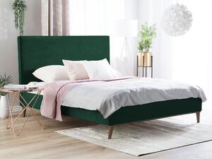 Nowoczesne łóżko podwójne tapicerowane welurowe 140x200 cm ciemnozielone Bayonne Beliani