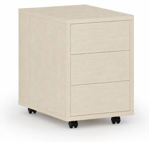 Kontenerek biurowy mobilny PRIMO WOOD, PUSH-lock, 3 szuflady, brzoza
