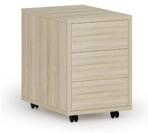 Kontenerek biurowy mobilny PRIMO WOOD, PUSH-lock, 3 szuflady, dąb naturalny