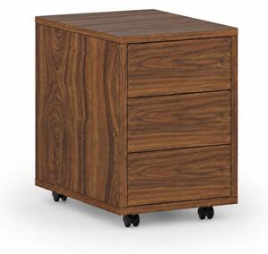 Kontenerek biurowy mobilny PRIMO WOOD, PUSH-lock, 3 szuflady, orzech