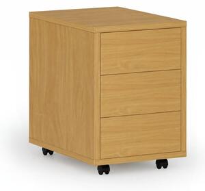Kontenerek biurowy mobilny PRIMO WOOD, PUSH-lock, 3 szuflady, buk