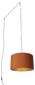 Lampa wisząca czarna z wtyczką i pomarańczowym kloszem ze złotym wnętrzem 35 cm - Cavalux