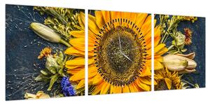 Obraz - Jesienne kwiaty (z zegarem) (90x30 cm)