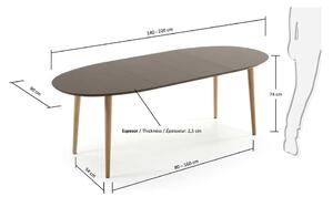 Szary owalny stół rozkładany do jadalni Kave Home Oakland, 140 x 90 cm