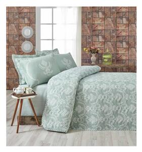 Zestaw pikowanej narzuty na łóżko i 2 poszewek na poduszki Eponj Home Pure Water Green, 200x220 cm