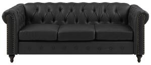 Klasyczna sofa 3-osobowa tapicerowana ekoskóra pikowana czarna Chesterfield Beliani