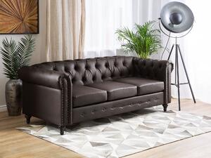Klasyczna sofa 3-osobowa tapicerowana ekoskóra pikowana brązowa Chesterfield Beliani