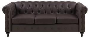 Klasyczna sofa 3-osobowa tapicerowana ekoskóra pikowana brązowa Chesterfield Beliani