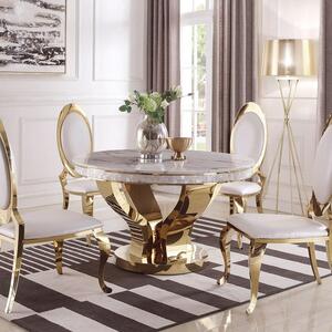 Złoty stół glamour Davson Gold okrągły - blat o strukturze marmuru