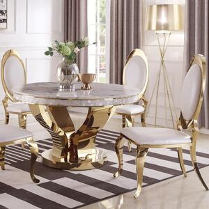 Złoty stół glamour Davson Gold okrągły - blat kamienny nowoczesny