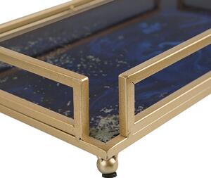 Taca dekoracyjna metalowa złota niebieski efekt akwareli 40 x 24 cm Privas Beliani