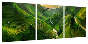 Obraz - Tarasy ryżowe Mu Cang Chai (z zegarem) (90x30 cm)