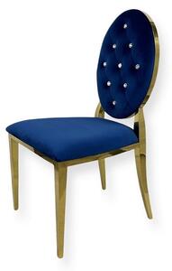 Krzesło Ludwik Gold glamour Blue - złote krzesła pikowane kryształkami
