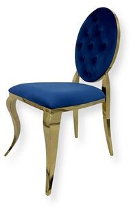 Krzesło Ludwik II Gold glamour Blue - złote krzesła pikowane guzikami