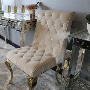 Krzesło glamour Hamilton Gold Beige - nowoczesne krzesło pikowane kryształkami