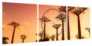 Obraz - Zachód słońca w Baobab Alley (z zegarem) (90x30 cm)