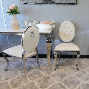 Krzesło Ludwik II glamour White z kołatką - nowoczesne krzesła pikowane kryształkami