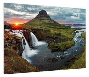 Obraz - Kirkjufell o zachodzie słońca (70x50 cm)
