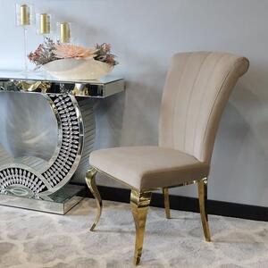 Krzesło glamour Livio Gold Dark Beige - złote krzesło tapicerowane beżowe
