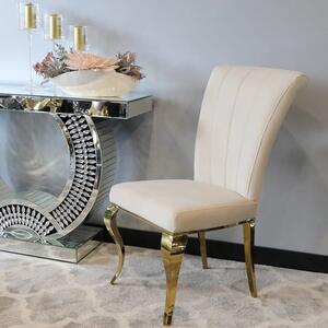 Krzesło glamour Livio Gold Beige - złote krzesło tapicerowane beżowe