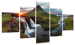 Obraz - Kirkjufell o zachodzie słońca (125x70 cm)