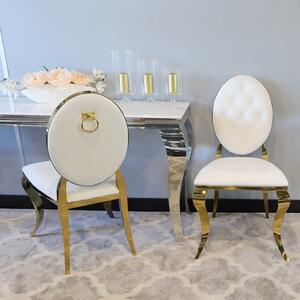 Krzesło Ludwik II Gold glamour White z kołatką - złote krzesła pikowane guzikami