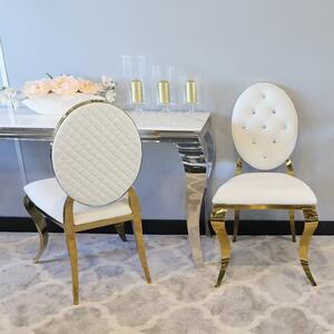 Krzesło Ludwik II Gold glamour White z przeszyciami - złote krzesła pikowane kryształkami