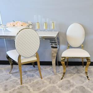 Krzesło Ludwik II Gold glamour White z przeszyciami - złote krzesło tapicerowane białe