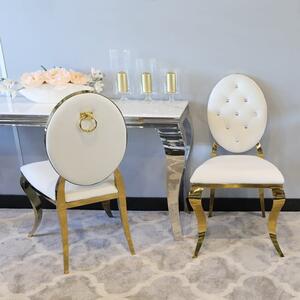 Krzesło Ludwik II Gold glamour White z kołatką - złote krzesła pikowane kryształkami