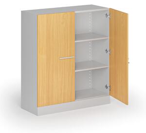 Metalowa szafa z drewnianymi drzwiami, demontowana, 1150 x 1000 x 400 mm, buk