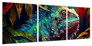 Obraz - Kolorowa iguana (z zegarem) (90x30 cm)