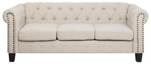 Klasyczna sofa 3-osobowa tapicerowana pikowana ozdobne boki beżowa Chesterfield Beliani