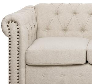Klasyczna sofa 3-osobowa tapicerowana pikowana ozdobne boki beżowa Chesterfield Beliani