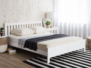 Klasyczne łóżko drewniane ze stelażem i wezgłowiem 160 x 200 cm białe Mayenne Beliani