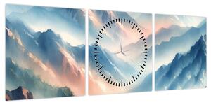 Obraz - Akwarelowe góry (z zegarem) (90x30 cm)