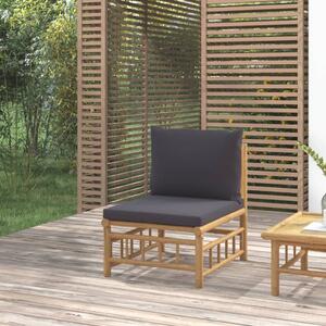 Środkowa sofa ogrodowa z ciemnoszarymi poduszkami, bambusowa