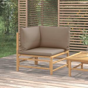 Narożna sofa ogrodowa z poduszkami w kolorze taupe, bambusowa