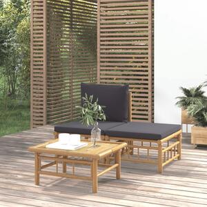 3-cz. zestaw mebli do ogrodu, ciemnoszare poduszki, bambus