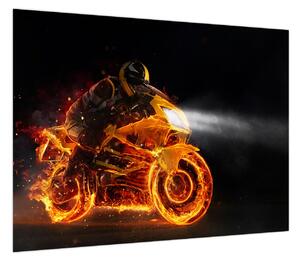 Obraz - Motocyklista z płomieniami (70x50 cm)
