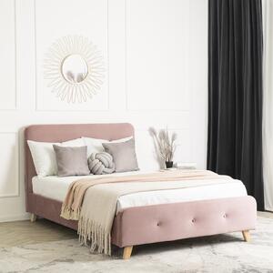 Łóżko Tapicerowane 120x200 cm ze Stelażem Jednoosobowe MIKEL Młodzieżowe Welurowe Różowe
