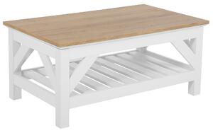 Nowoczesny stolik kawowy prostokątny z półką biały jasne drewno Savannah Beliani