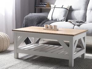 Nowoczesny stolik kawowy prostokątny z półką biały jasne drewno Savannah Beliani