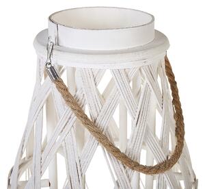 Bambusowy lampion dekoracyjny 56 cm na świeczkę pleciony biały Tonga Beliani
