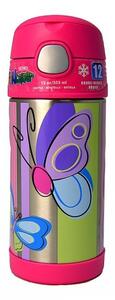 Kubek dla dzieci ze słomką Thermos FUNtainer 355 ml (stalowy/różowy) motyw motyl