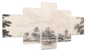 Obraz - Rysunek krajobrazu w stylu vintage (125x70 cm)